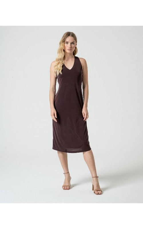 VESTIDO MIDI CUELLO PICO TIRANTES SURK 