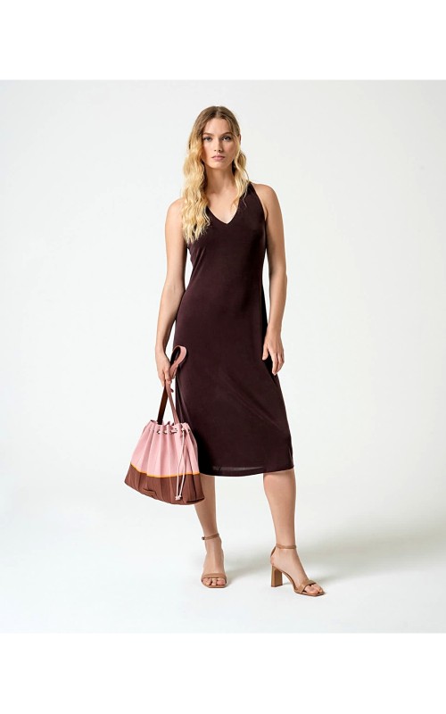VESTIDO MIDI CUELLO PICO TIRANTES SURK 