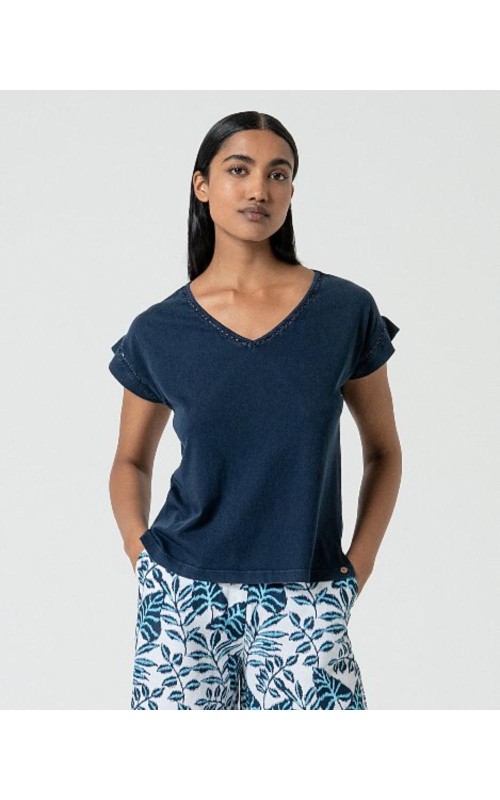 CAMISETA MUJER ALGODON ORGANICO CUELLO PICO LISA SURK 