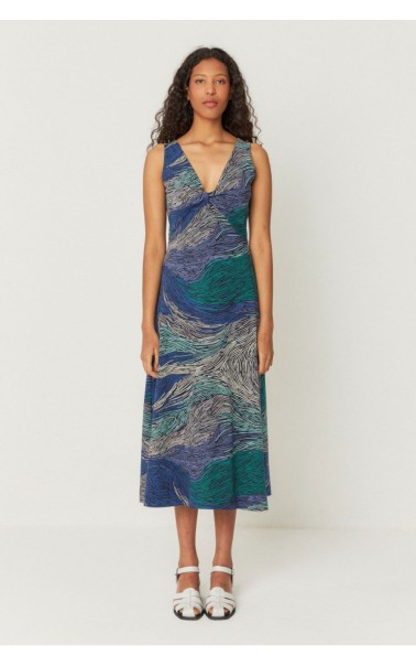 VESTIDO MIDI ESTAMPADO CUELLO PICO SKFK 
