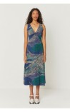VESTIDO MIDI ESTAMPADO CUELLO PICO SKFK 