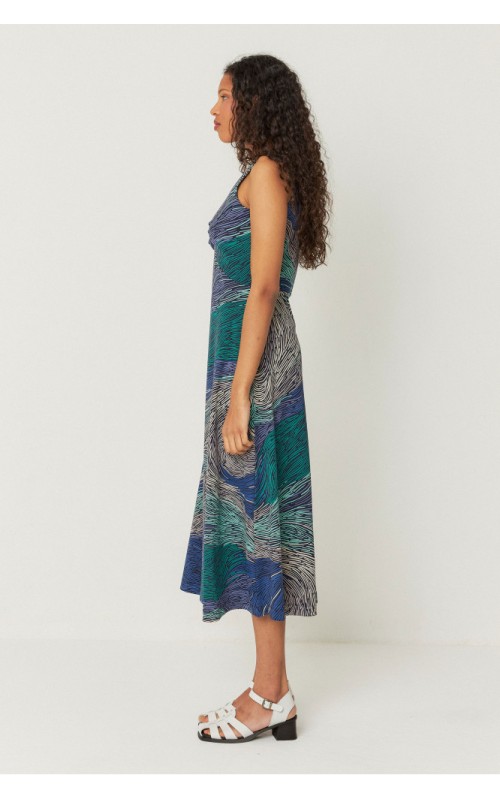 VESTIDO MIDI ESTAMPADO CUELLO PICO SKFK 