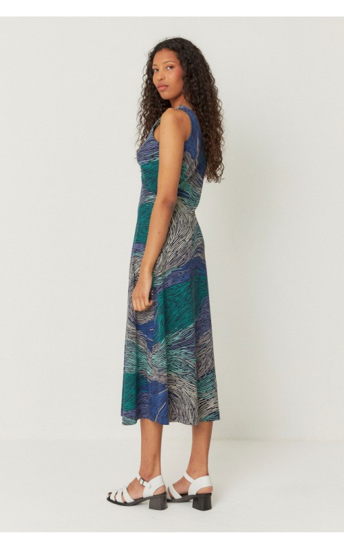 VESTIDO MIDI ESTAMPADO CUELLO PICO SKFK 