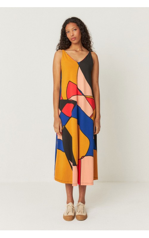 VESTIDO MIDI ESTAMPADO GEOMETRICO SKFK 