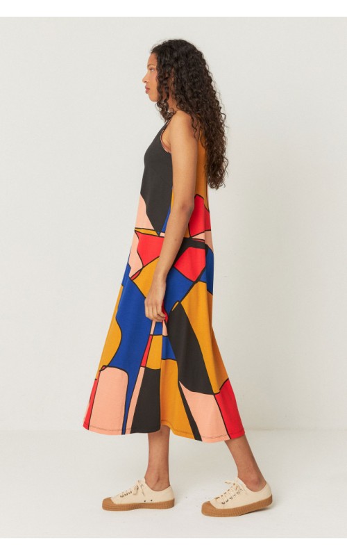 VESTIDO MIDI ESTAMPADO GEOMETRICO SKFK 