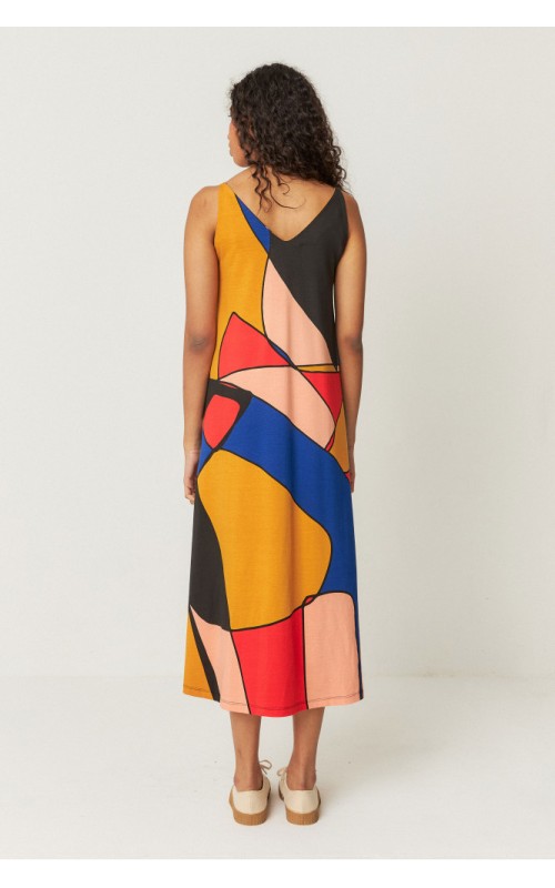 VESTIDO MIDI ESTAMPADO GEOMETRICO SKFK 