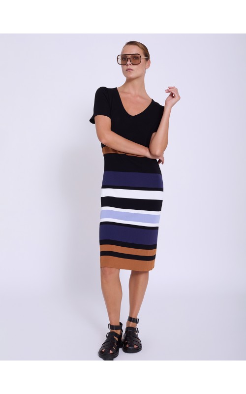 VESTIDO MIDI PUNTO COLOR BLOCK SKAT