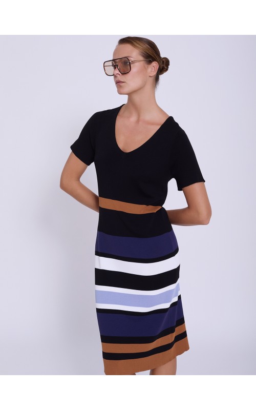 VESTIDO MIDI PUNTO COLOR BLOCK SKAT
