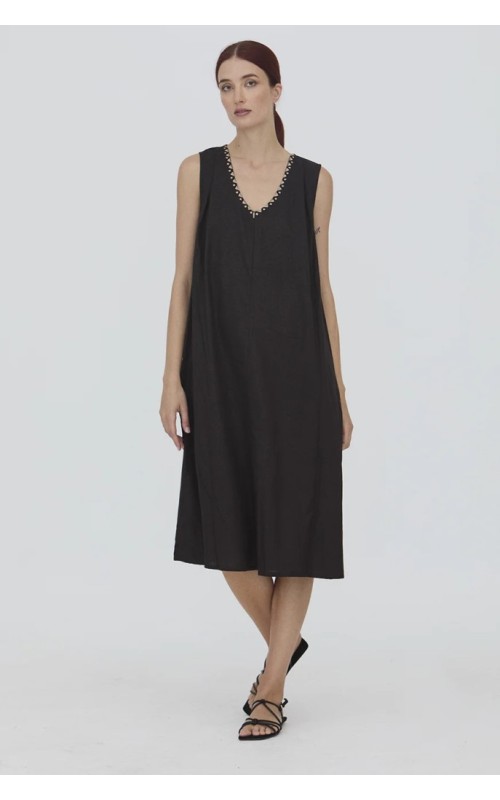 VESTIDO MIDI PUNTO LISO PLIEGUE WNT
