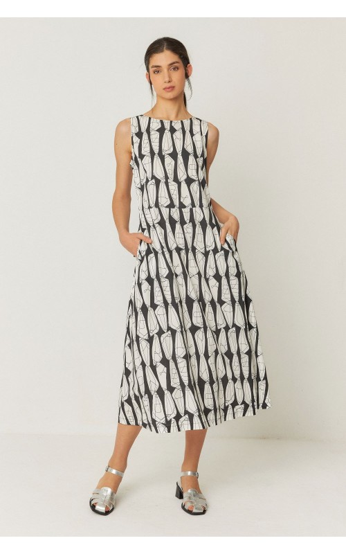VESTIDO ESTAMPADO MIDI ABERTURA ESPALDA SKFK 