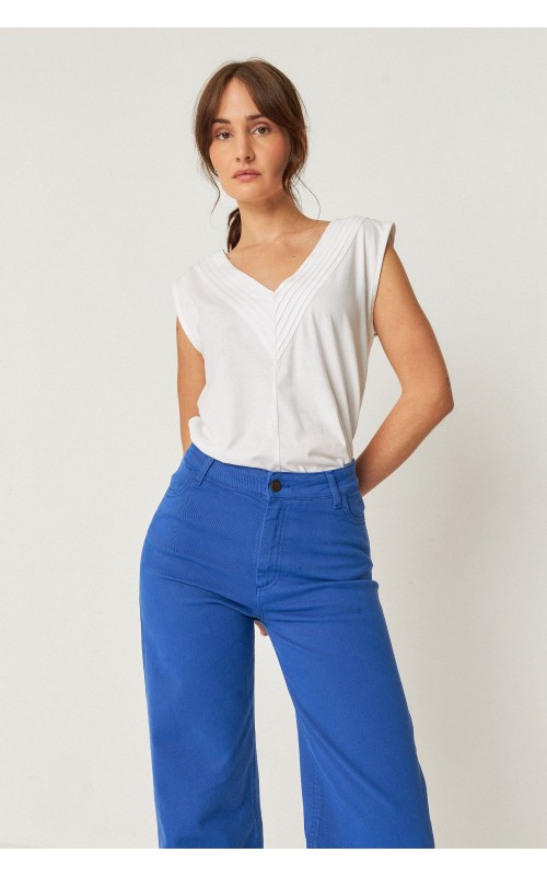 CAMISETA MUJER LISA CUELLO PICO SKFK