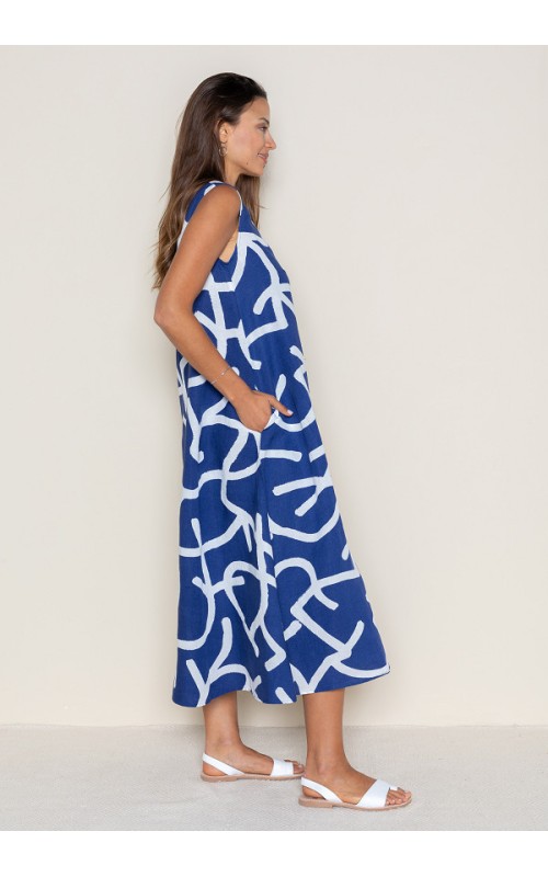VESTIDO MIDI ESTAMPADO POU LINO 