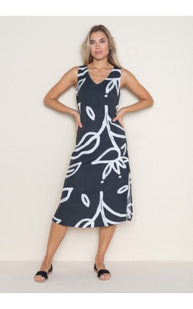 VESTIDO MIDI ESTAMPADO LINO POU LINO