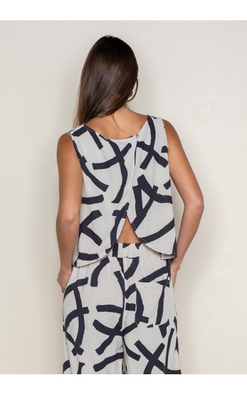 BLUSA LINO ESTAMPADA POU 