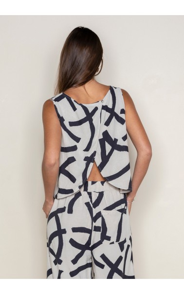 BLUSA LINO ESTAMPADA POU 