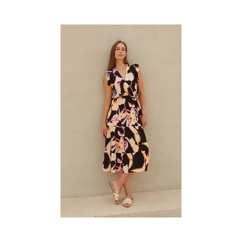 VESTIDO MIDI ESTAMPADO FLORAL SCOR 