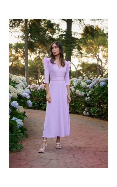 VESTIDO Largo Liso Plumas ROLE BBC 