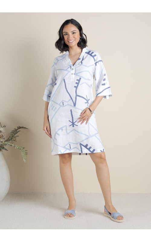 VESTIDO TUNICA ESTAMPADA BOTONADURA CORTO POU