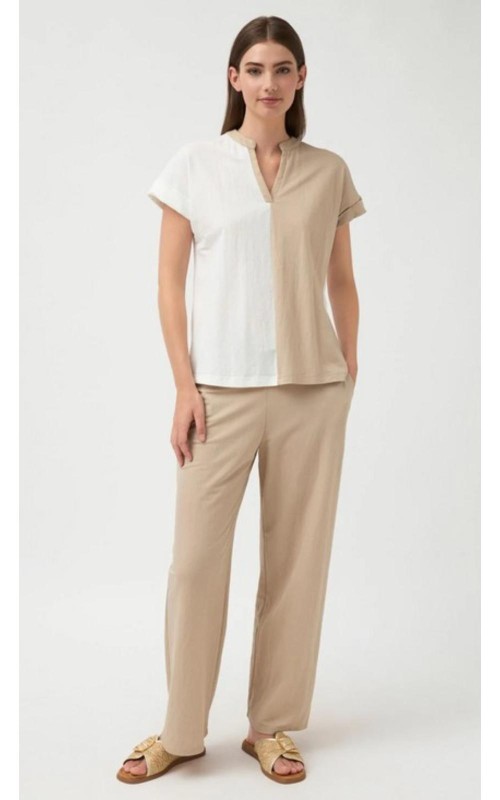  CAMISETA MUJER CUELLO MAO BICOLOR AMPLIA TINT CASUAL 