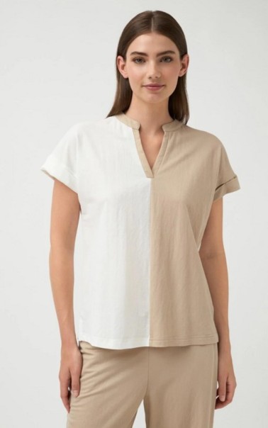  CAMISETA MUJER CUELLO MAO BICOLOR AMPLIA TINT CASUAL 