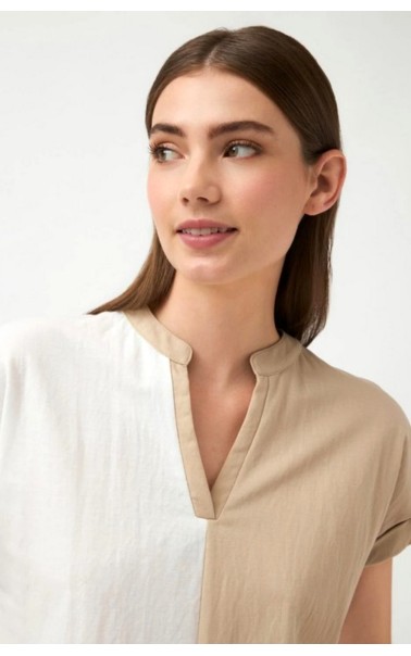  CAMISETA MUJER CUELLO MAO BICOLOR AMPLIA TINT CASUAL 