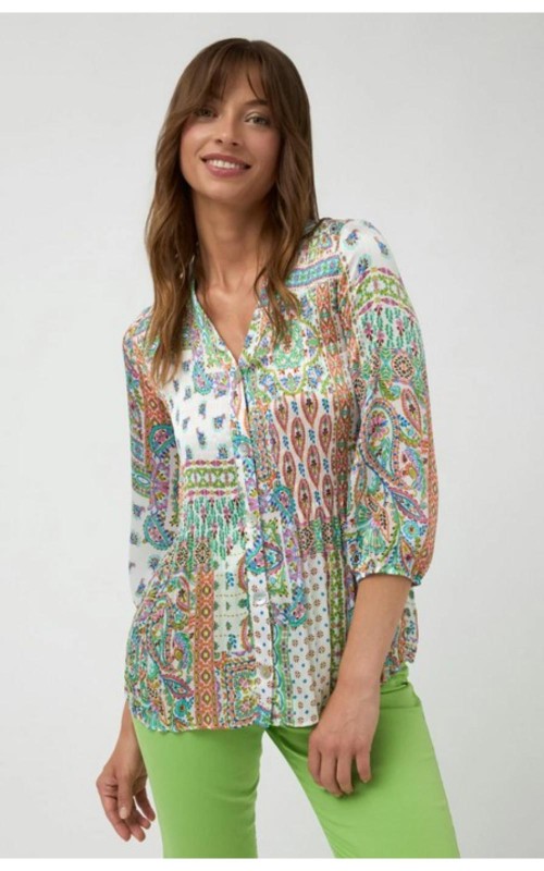 BLUSA GASA PLISADA BOTONES ESTAMPADA BARI CASUAL