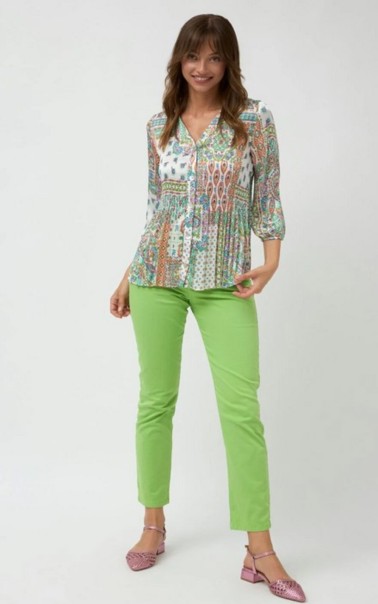 BLUSA GASA PLISADA BOTONES ESTAMPADA BARI CASUAL