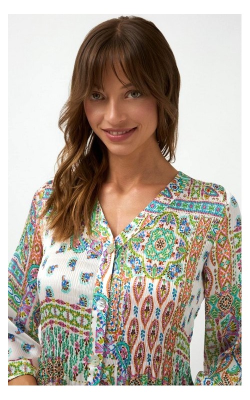 BLUSA GASA PLISADA BOTONES ESTAMPADA BARI CASUAL