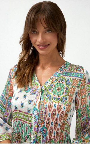BLUSA GASA PLISADA BOTONES ESTAMPADA BARI CASUAL