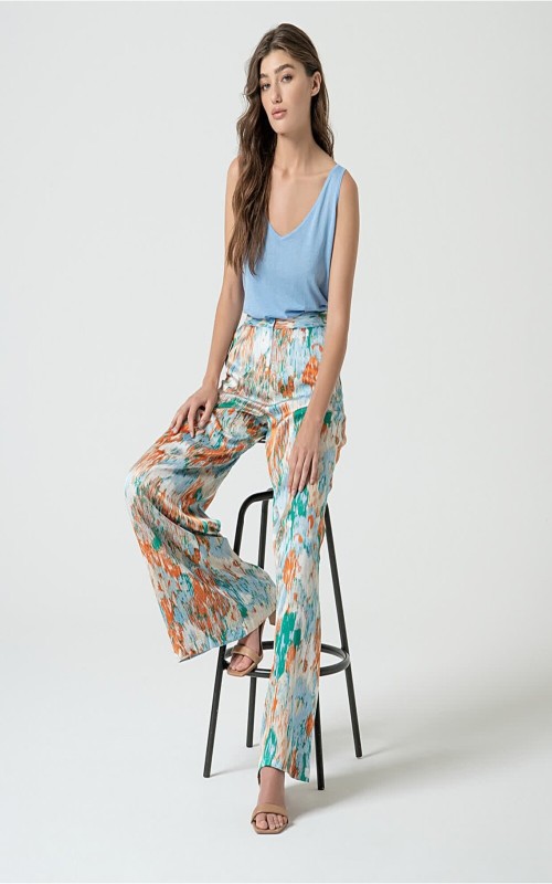 PANTALON MUJER PALAZZO SATINADO ESTAMPADO SURK